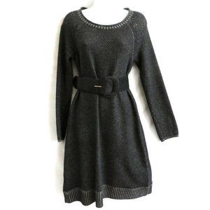 J Jill Sweater Shift Dress Waffle Knit Scoop Ribbed Grey